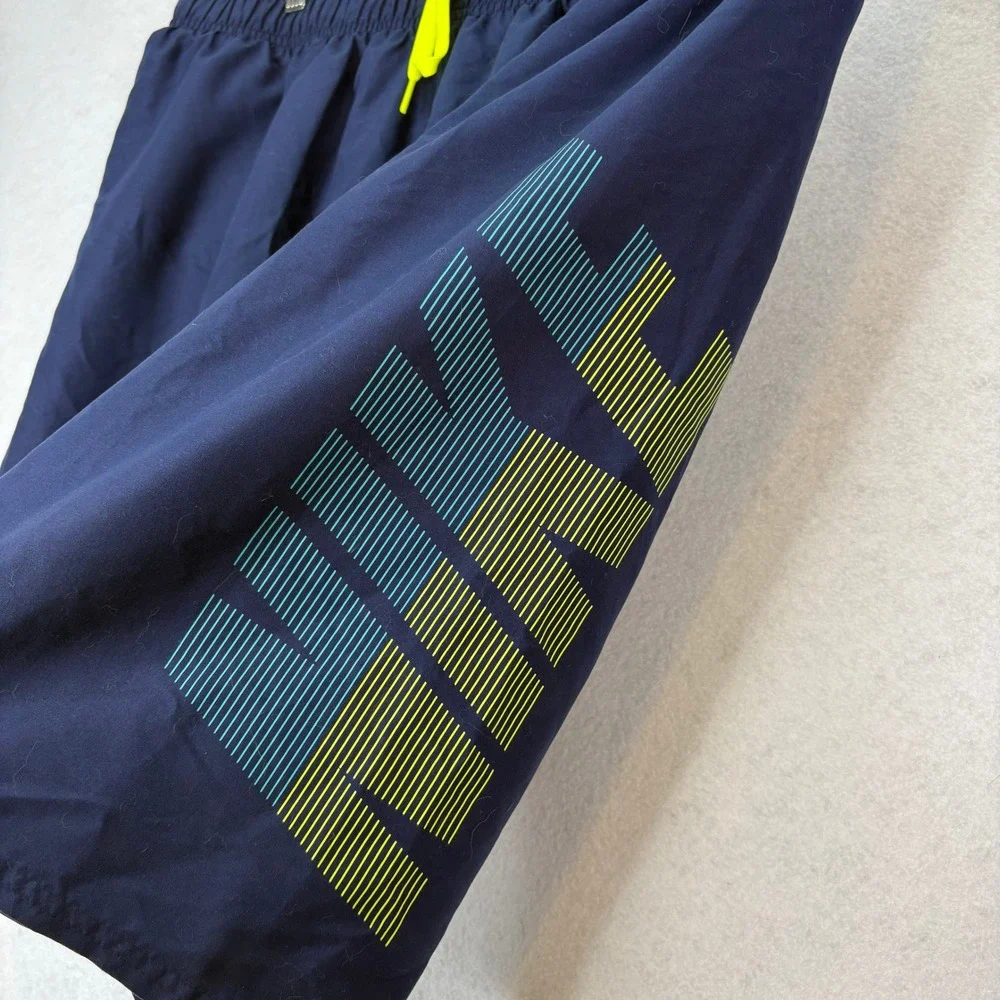 Nike‎ Navy Blue Graphic Logo Swim Trunks Mens XXL Athletic Beachwear Summer Vaca
